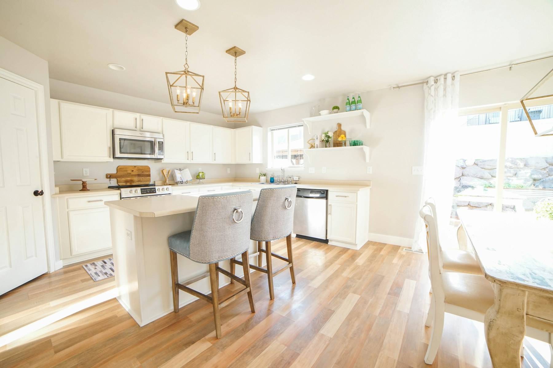 Modern kitchen with natural-looking vinyl plank flooring